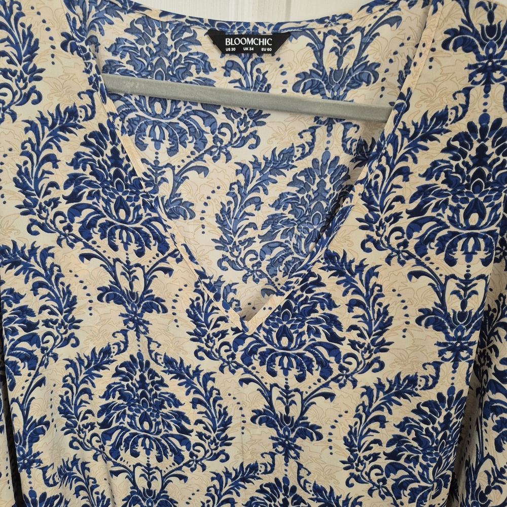 BloomChic Blue and Cream Long Sleeve Dress - Picture 2 of 5